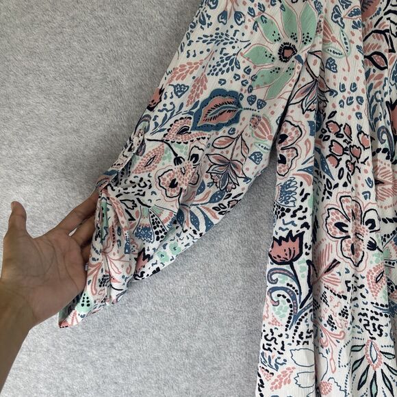 TORRID Plus 1X Gauze Roll Tab Sleeve Tunic Floral Open From Cardigan Waterfall - Picture 4 of 12